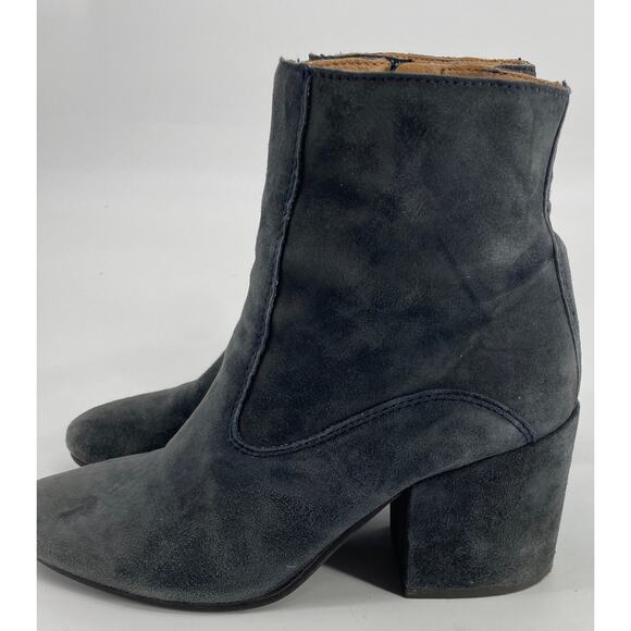 Lucky brand women 5 Gray suede leather zip roundtoe chunky block heel ankle boot - Picture 4 of 9
